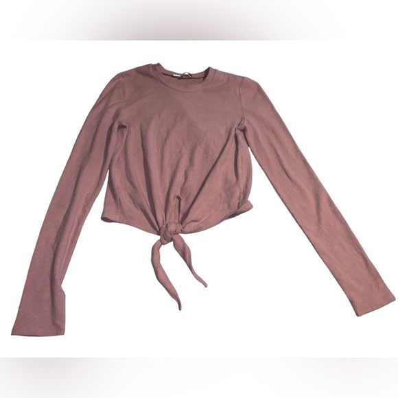Wayf XS Pink Long Sleeve Tie Front Crop super soft sweater - Picture 1 of 4